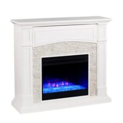 Southern Enterprises Prisene 45.75-in W White With Faux Stone Fan-forced Colour Changing Electric Fireplace -Imperial Fireplace Shop 330949723 MainImage 001 l