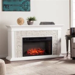 Southern Enterprises Kristoff 60.25-in W White With Faux Stone Fan-forced Electric Fireplace -Imperial Fireplace Shop 330949824 AlternateImage1 l