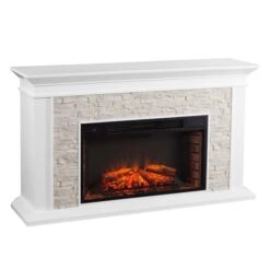 Southern Enterprises Kristoff 60.25-in W White With Faux Stone Fan-forced Electric Fireplace -Imperial Fireplace Shop 330949824 MainImage 001 l