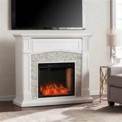 Southern Enterprises Prisene 45.75-in W White With Faux Stone Fan-forced Smart Electric Fireplace -Imperial Fireplace Shop 330949857 AlternateImage1 l