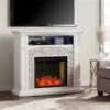 Southern Enterprises Prisene 45.75-in W White With Faux Stone Fan-forced Smart Electric Fireplace