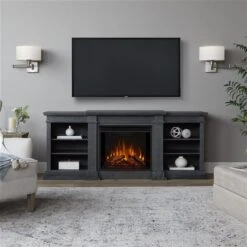 Real Flame Fresno 72-in Infrared Electric Fireplace Media Console In Antique Gray -Imperial Fireplace Shop 330972047 AlternateImage1 l