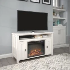Ameriwood Home Ivory Oak TV Console With Fan-forced Electric Fireplace For TVs Up To 50-in